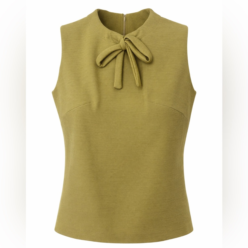 Vintage 60s Mod Olive Green 100% Wool Sleeveless Top, Made in England, Size S - Picture 3 of 12
